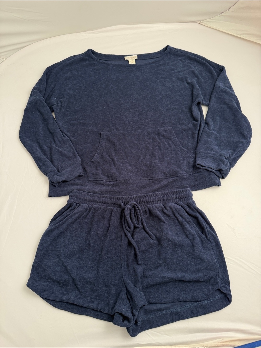 Cynthia Rowley navy blue terry cloth top and shorts set XL